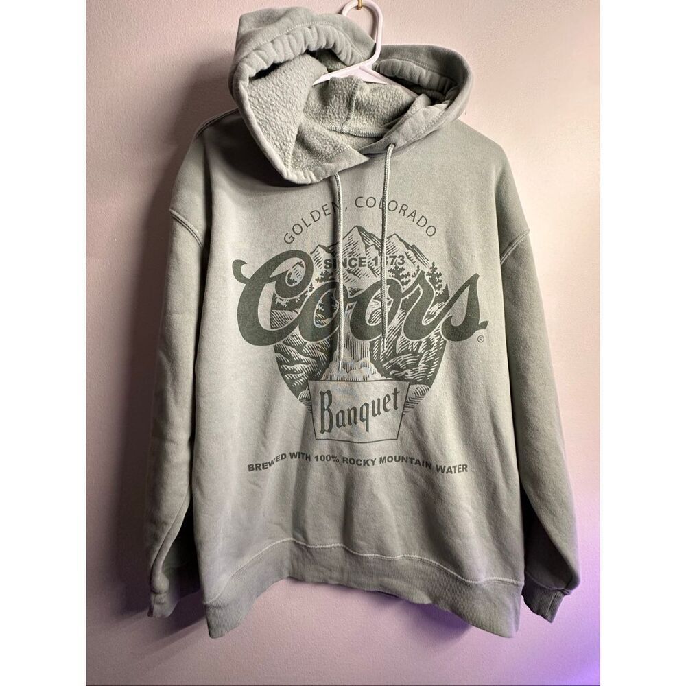 Coors Banquet “Golden, Colorado” Graphic Hoodie – Men’s Large – Sage Green